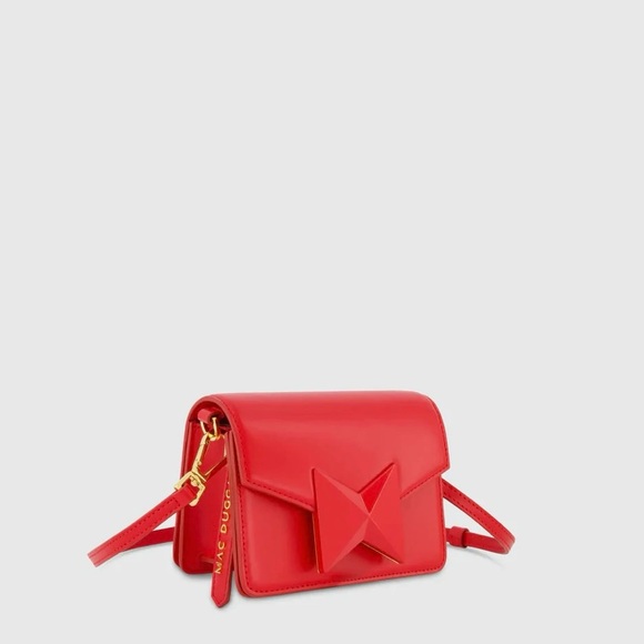 Mac Duggal Red Mini Leather Tone On Tone Crossbody Bag - Picture 1 of 8